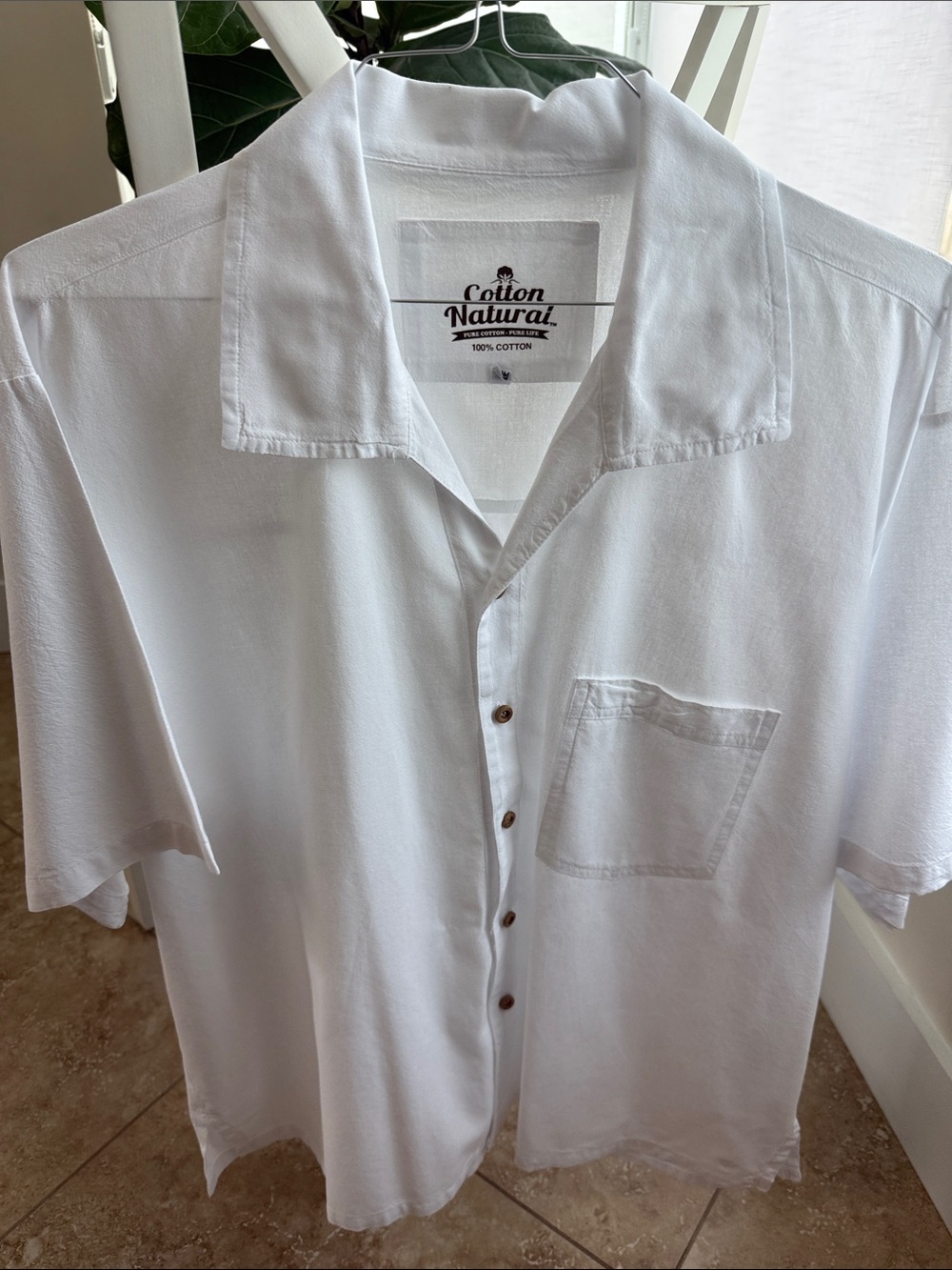 Cotton Natural Men's White Short-Sleeve Button-Down Shirt NWOT